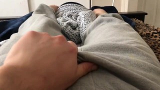 Small uncut cock morning wood jerk off close up cumshot foreskin feet play