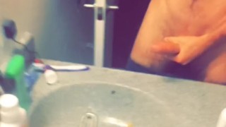 barely legal Solo Male with Huge Dick jerking off in stranger's bathroom