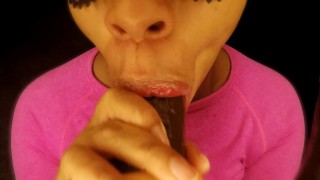 Big Tits Girl Wet Down Double Dick Dildo With Her Favorite Fruit!!!POV