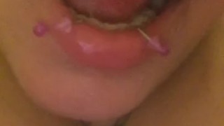 Beautiful face, sexy wet mouth