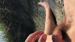 POV masturbating to orgasm outdoors with my toes in the sand at the beach
