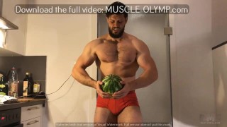 Musclegod Crushes a Watermelon with his Big Hairy Thighs! (Trailer 1)