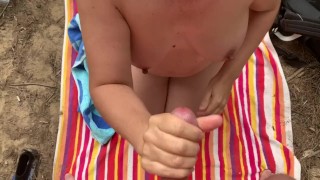 Public Nude Beach Blowjob and Cum on Tits
