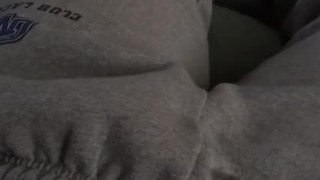Trying to sneak and masturbate in living room while girlfriend cooks dinner
