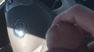 Masturbating in parking lot of mall. Hung white cock precum