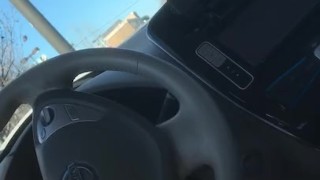Masturbating in parking lot of mall. Hung white cock precum