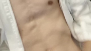 twink with big uncut cock cum all over himself