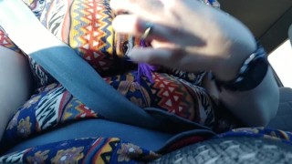 playing in the car going down the highway