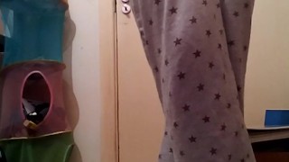 FTM Pee Dancing and Desperately Wetting Grey Pajama Pants