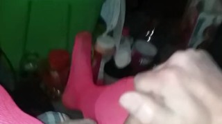 Cum in hot pink fishnets