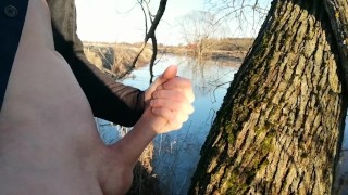 Almost caught outdoors jerking my huge cock off