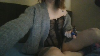 Naughty Stoner girl squirts all over bed while bf at work