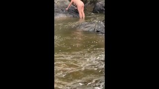 Amateur Wife Nude Beach Hike and River Crossing