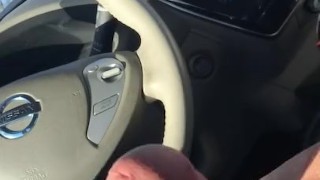 Jerking off in public in my car. Hung white cock