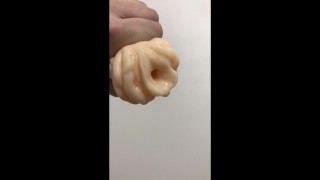 Jerking off with cheap flashlight and creampie