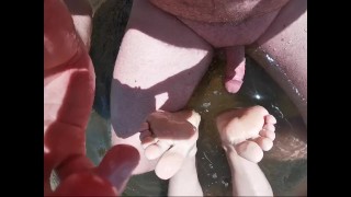 Amateur Nude Beach Footjob With Cumshot