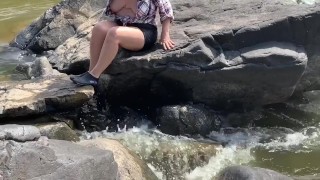 Amateur Wife Downblouse Public River Crossing