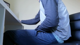 Hot young guy caught jerking off to porn