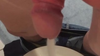 Pulled back foreskin pissing