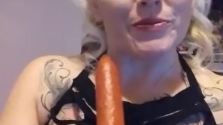 Hot blonde Tattooed milf slides toy in her big ass