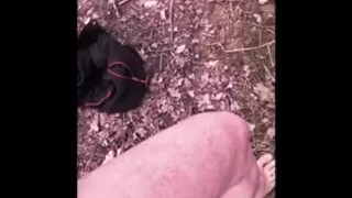 Strip naked in woods walk around and wank till cum