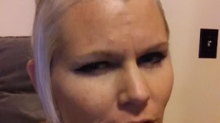 Hot blonde tattooed milf fucks herself with random food pt #1