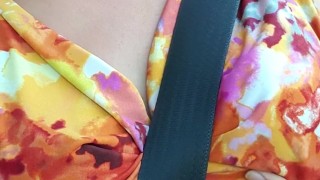 Touching my gorgeous titties on a public road 