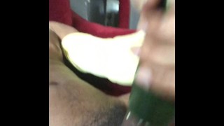 Fucking a cucumber till I bust harddddd