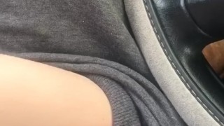 cute mess masturbates in a public parking lot