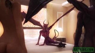 Monster Sex 3D. Demonic couple from Hell fucks Redhead beauty rough and raw