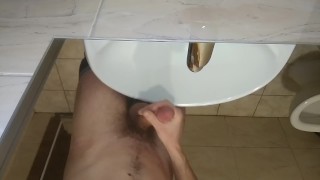 cumshot in the public toilet