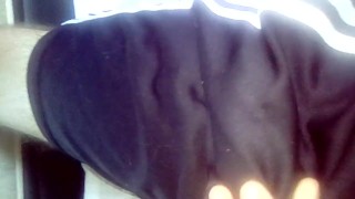 Bouncing morning wood bulge in my Adidas short