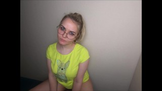 Nerdy Teen Rough Facefucked with Cum on Glasses 