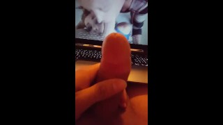 Cum lube. Massive Cumshot on chest watching porn