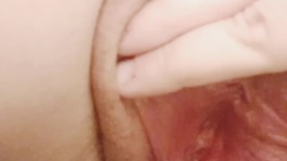 Chubby wife shows off creampied pussy.