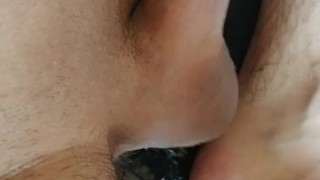 Throbbing cock no hands cumshot from vibrator. Loud moaning.