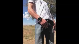 Wetting jeans and squirting cum next to a public highway