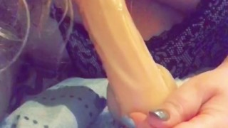Playing with favorite dildo sucking on huge dick