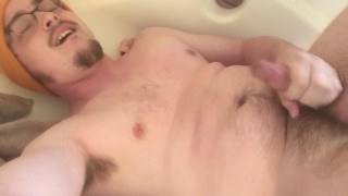 Bathroom Self Facial 3! Making My Uncut Cock Cum on My Face in a Bathtub :p