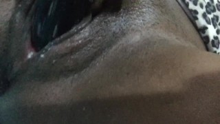Creamy wet pussy fucking big black 10” dildo