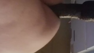 BBC bareback dildo ride