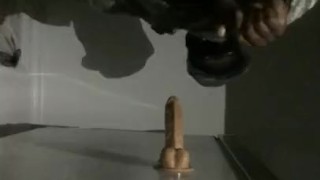 Black soldier rides dildo and jerks off different POV