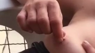 Public naked and pierced nipple play in last summer