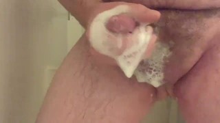 Shower jerk off chub