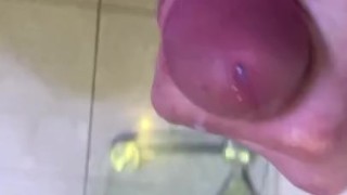 Jacking off my long hard stiff cock, cum
