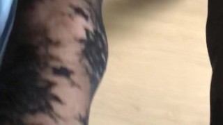 Woman masturbating wearing nylon. Extremely wet pussy