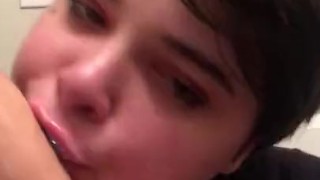 cute boy gives dildo sloppy head