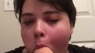 cute boy gives dildo sloppy head