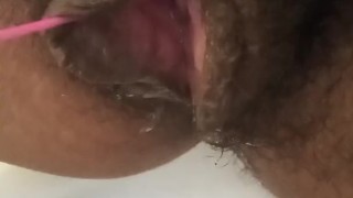 Taking my kegel balls out of my creamy pussy