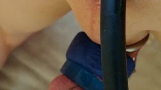 locked in a tight rubber sensory deprivation hood, morning clean out